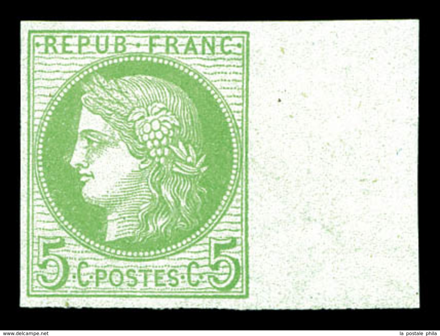 ** N°53d, 5c Vert-jaune Sur Azuré, Non Dentelé Bdf, Fraîcheur Postale, SUP (signé Calves/Certificat)  Qualité: ** - 1871-1875 Ceres
