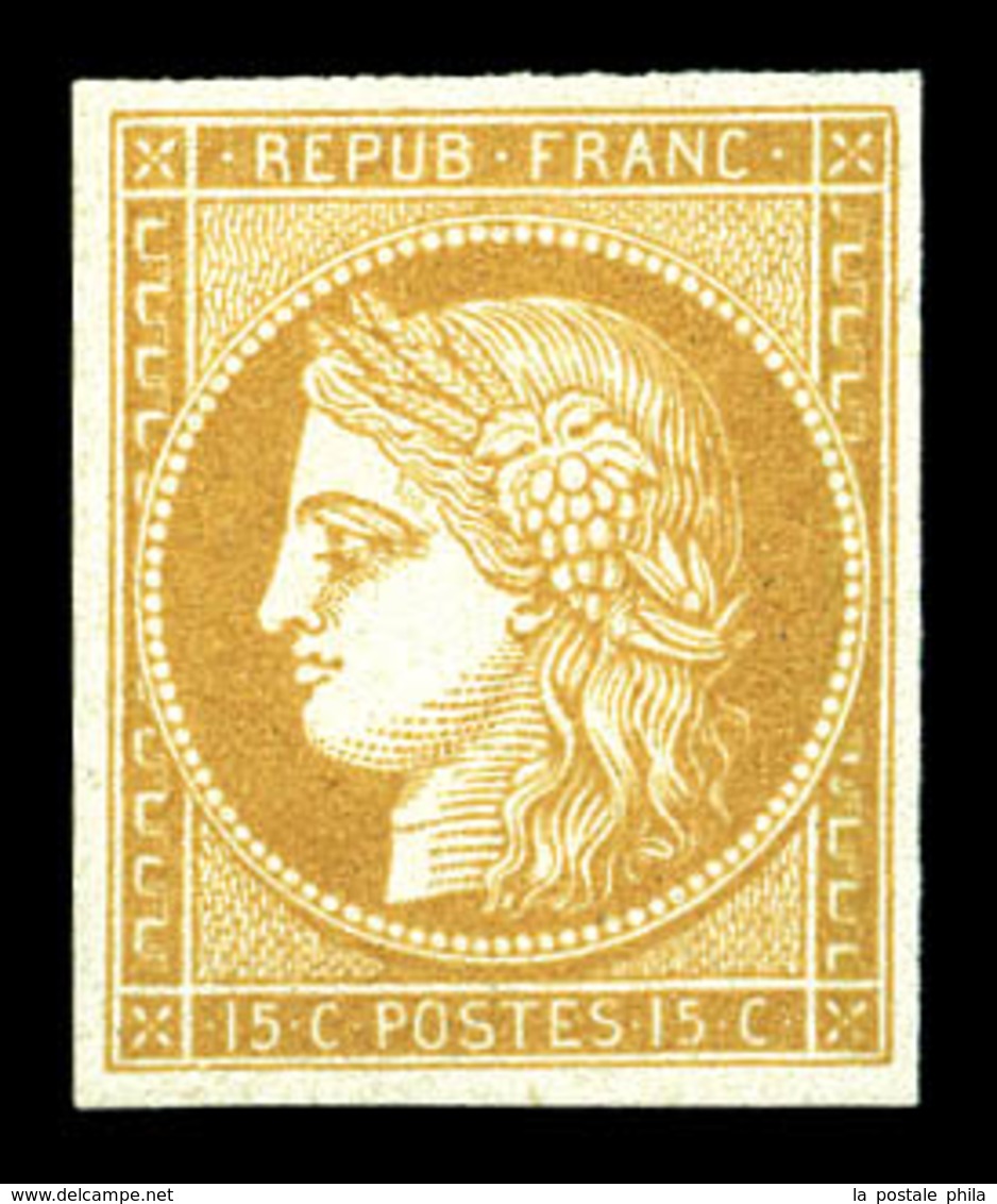 ** N°59c, 15c Bistre Non Dentelé, Fraîcheur Postale, SUP (signé Calves/certificat)  Qualité: ** - 1871-1875 Ceres