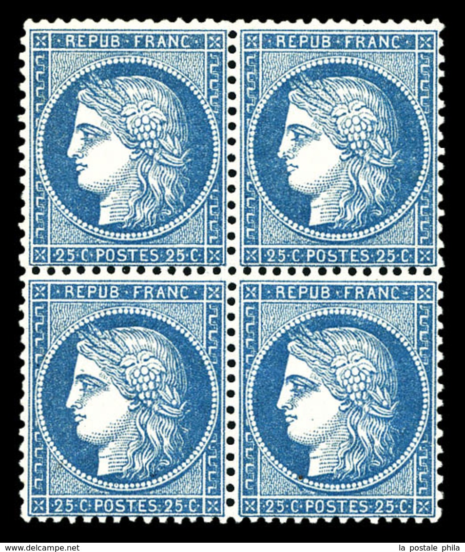 ** N°60, 25c Bleu En Bloc De Quatre, Fraîcheur Postale. SUP (certificat)  Qualité: ** - 1871-1875 Cérès