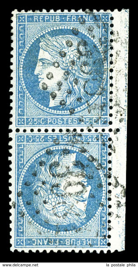 O N°60Ab, 25c Bleu En Paire Tête-bêche Obl GC, Bord De Feuille. SUP. R. (signé Calves/certificat)  Qualité: O  Cote: 550 - 1871-1875 Cérès