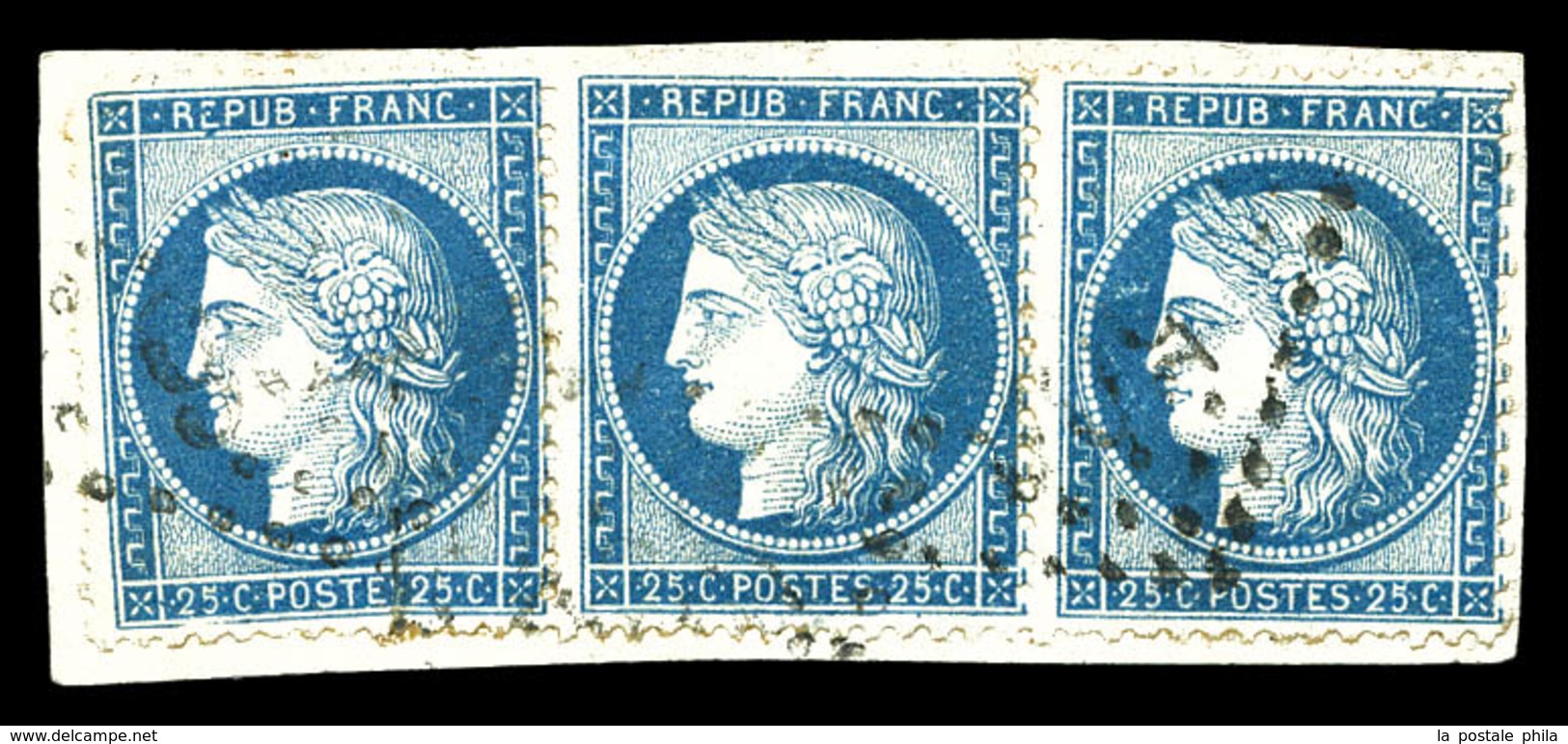 O N°60Cb, 25c Type II Et Type III Se Tenant Au Centre D'une Bande De Trois, Le Timbre De Gauche Défecteux, La Paire (II  - 1871-1875 Cérès