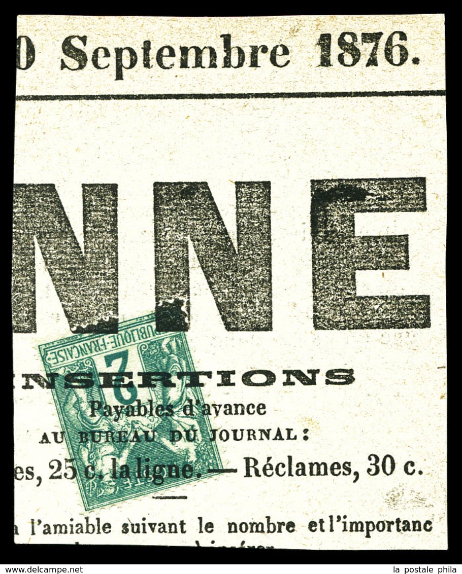 O N°62, 2c Vert Type I Obl Typographique Des Journaux Sur Son Support, TTB  Qualité: O  Cote: 350 Euros - 1876-1878 Sage (Tipo I)