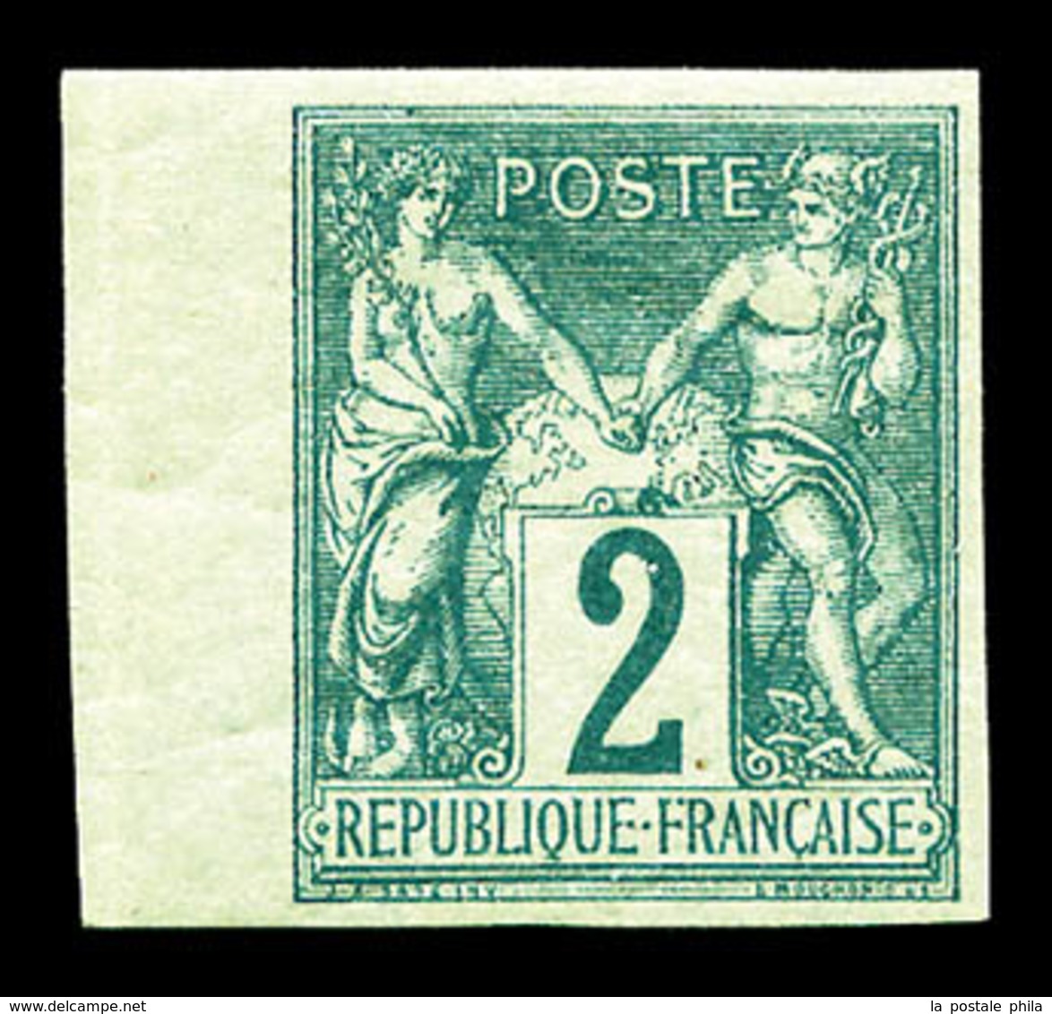 ** N°62a, 2c Vert Type I NON DENTELE, Bord De Feuille Latéral Gauche, FRAÎCHEUR POSTALE, SUP (signé/certificat)  Qualité - 1876-1878 Sage (Tipo I)