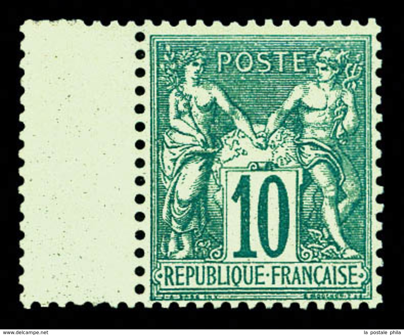 ** N°65, 10c Vert Type I Bord De Feuille, Très Bon Centrage, Fraîcheur Postale. SUP (certificat)  Qualité: ** - 1876-1878 Sage (Tipo I)