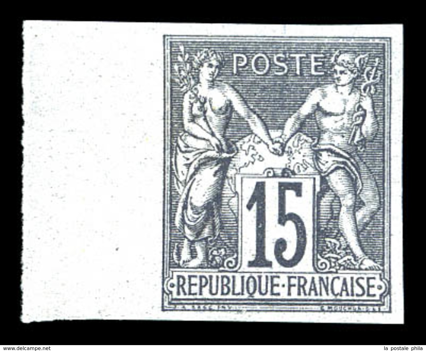 ** N°66a, 15c Gris Type I Non Dentelé, Bord De Feuille Latéral Gauche, Fraîcheur Postale. SUPERBE (signé Calves/certific - 1876-1878 Sage (Type I)