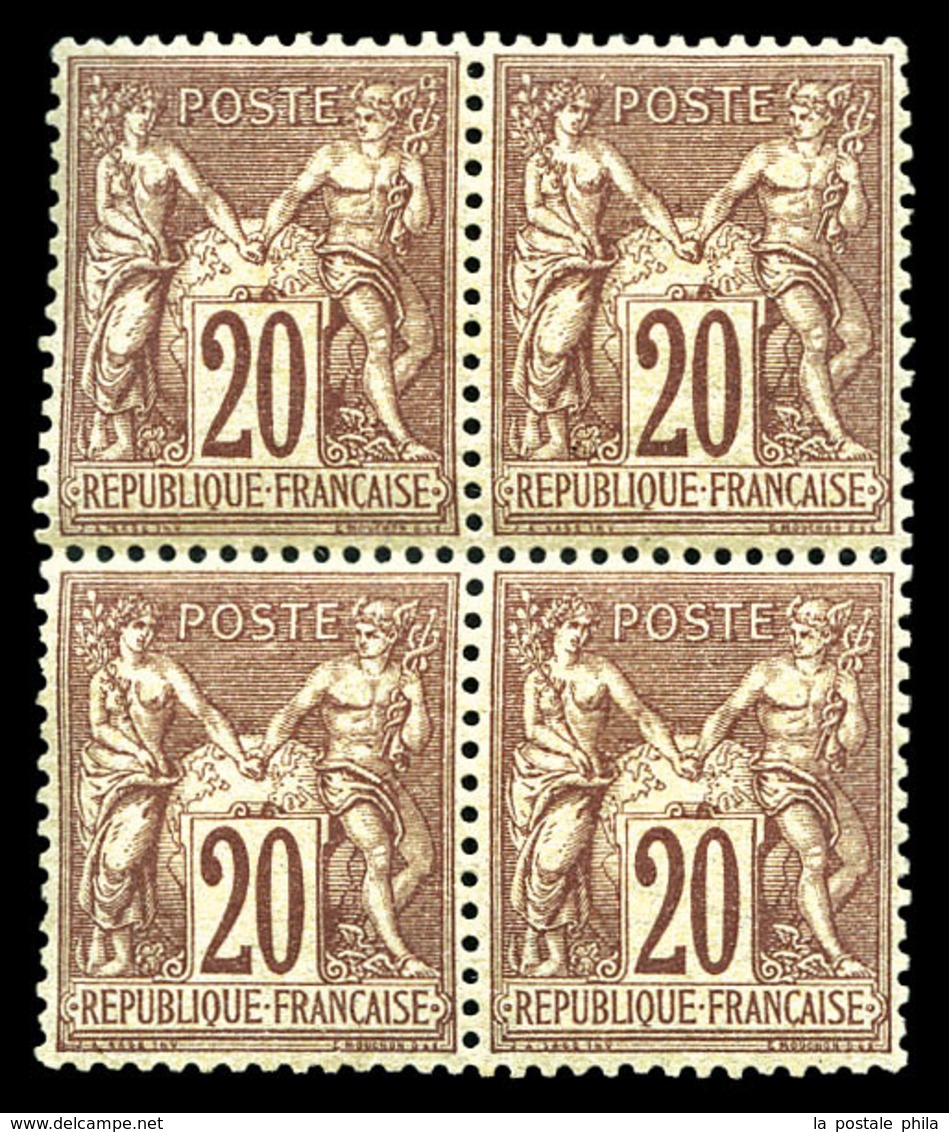 ** N°67, 20c Brun-lilas Type I, Bloc De Quatre, Fraîcheur Postale, Très Bon Centrage. SUPERBE. R.R.R (signé Calves/certi - 1876-1878 Sage (Type I)