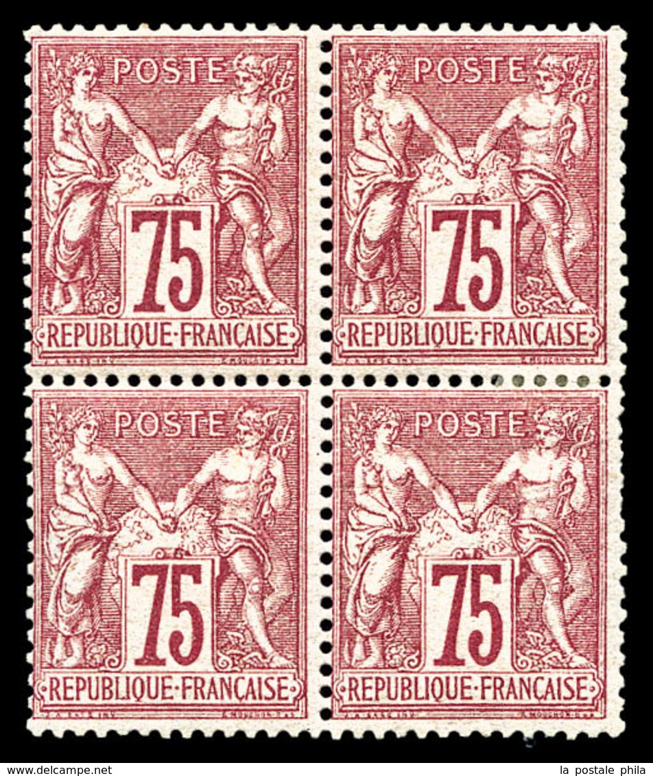 * N°71, 75c Carmin Type I En Bloc De Quatre (1ex**), Quelques Defauts De Dentelure Sur 1ex, Fraîcheur Postale, SUP (sign - 1876-1878 Sage (Tipo I)