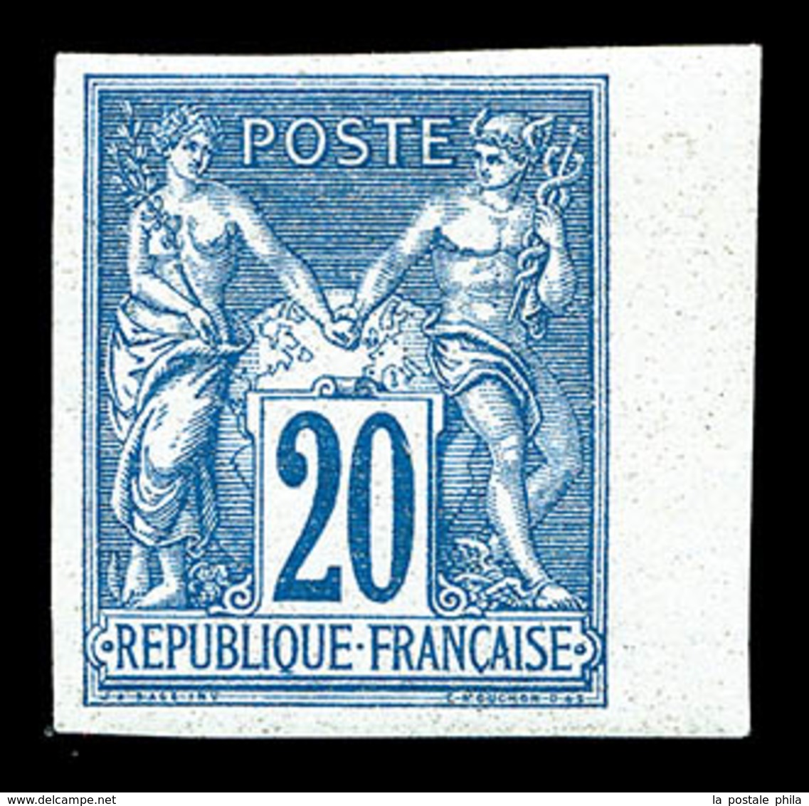 ** N°73a, Non émis, 20c Bleu Sur Turquoise Type II Bord De Feuille Latéral, Fraîcheur Postale, SUP (certificat)  Qualité - 1876-1878 Sage (Type I)