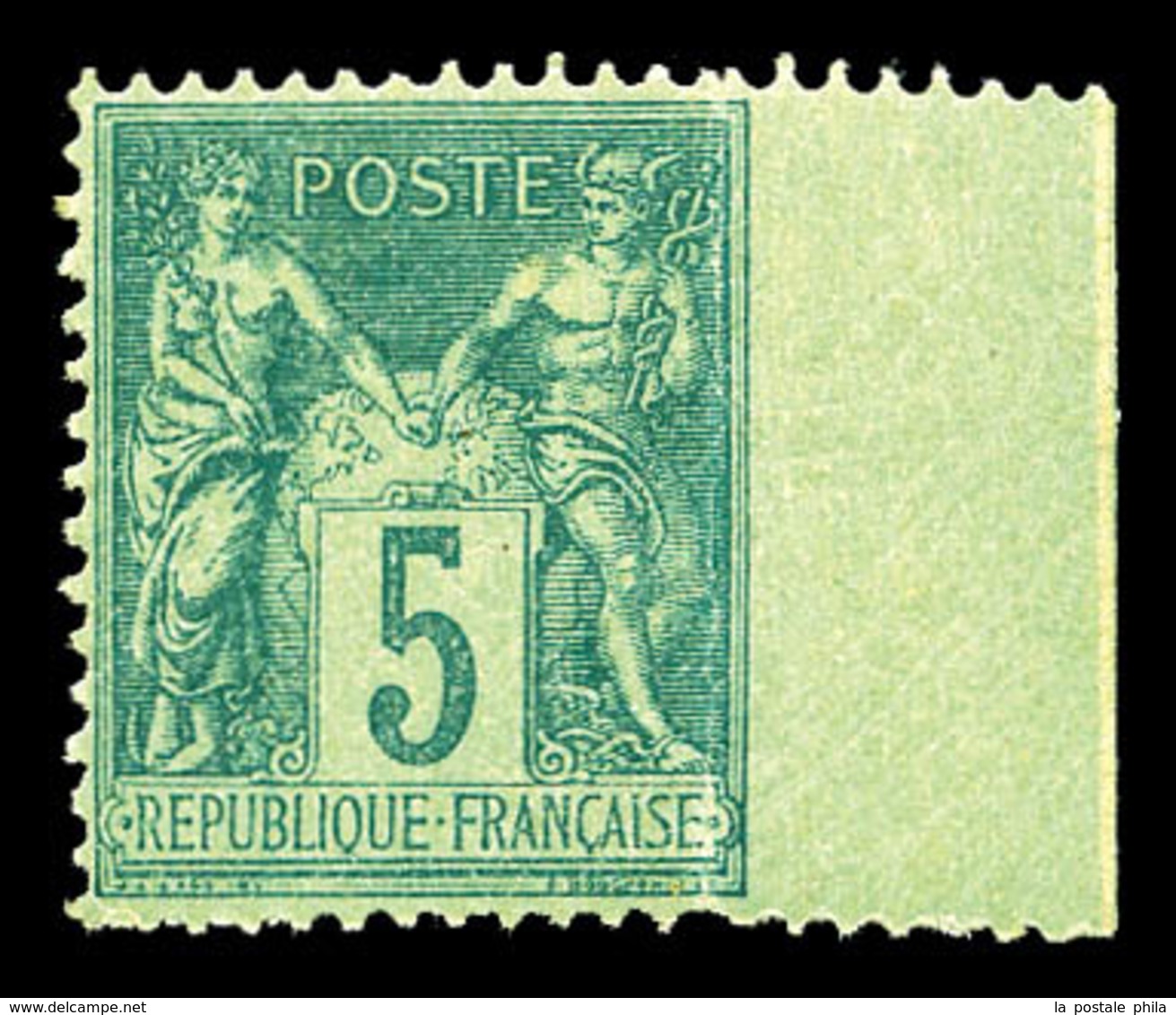 ** N°75, 5c Sage, Dentelé Sur 3 Coté Bdf. TTB  Qualité: ** - 1876-1878 Sage (Type I)