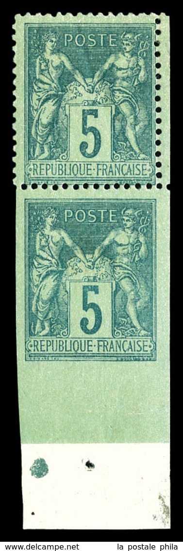 * N°75, 5c Vert: Dentelé Tenant à Non Dentelé Bas De Feuille. TTB  Qualité: * - 1876-1878 Sage (Type I)