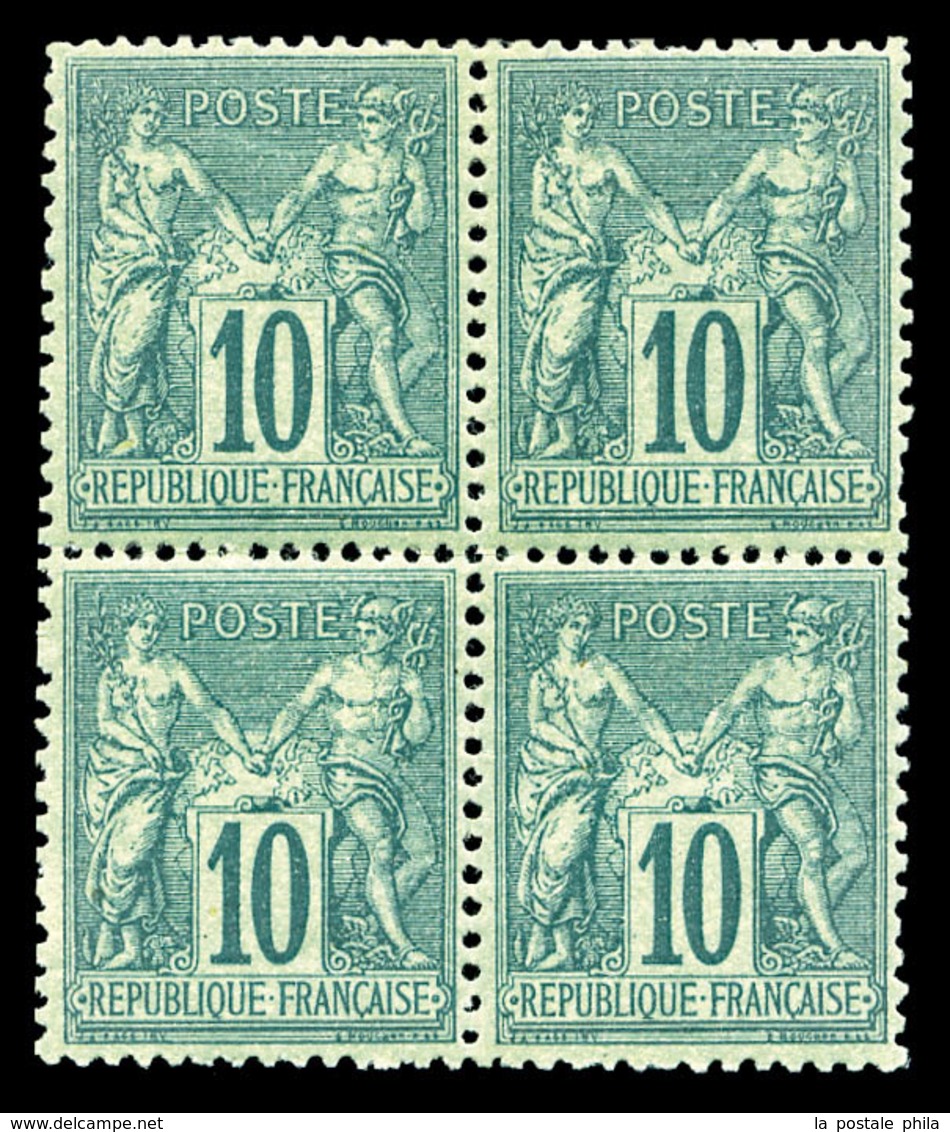 ** N°76, 10c Vert Type II En Bloc De Quatre, Centrage Parfait, Fraîcheur Postale. SUPERBE. R.R.R. (signé Calves/Roumet/c - 1876-1878 Sage (Tipo I)