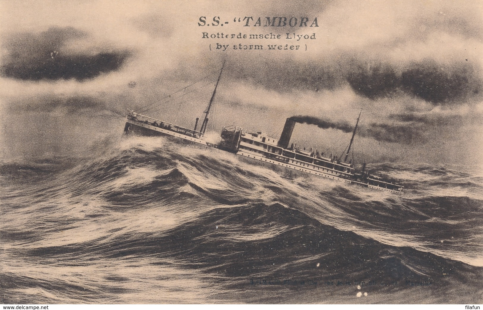 Nederland - Rotterdamsche Lloyd - SS Tambora - By Storm Weder / In Stormy Weather - Dampfer