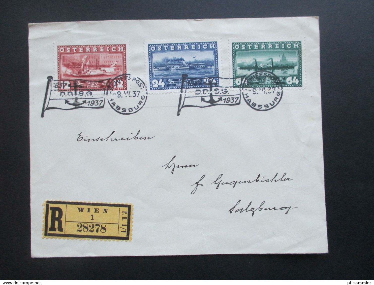 Österreich 1937 100. Jahrestag Der DDSG Nr. 639 - 641 FDC SST Schiffspost Habsburg Als Einschreiben Wien I Nach Salzburg - Lettres & Documents