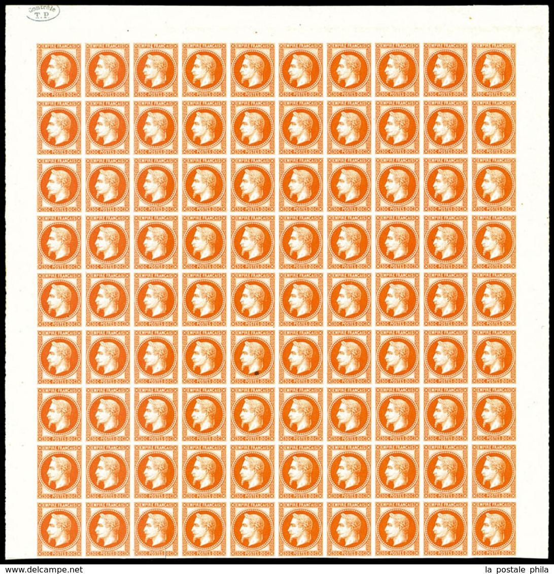 (*) N°30, 30c Orange Vif: Essai En Panneau De 90 Exemplaires Bdf Avec Cachet De Contrôle, Fraîcheur Postale. R.R. SUPERB - Autres & Non Classés