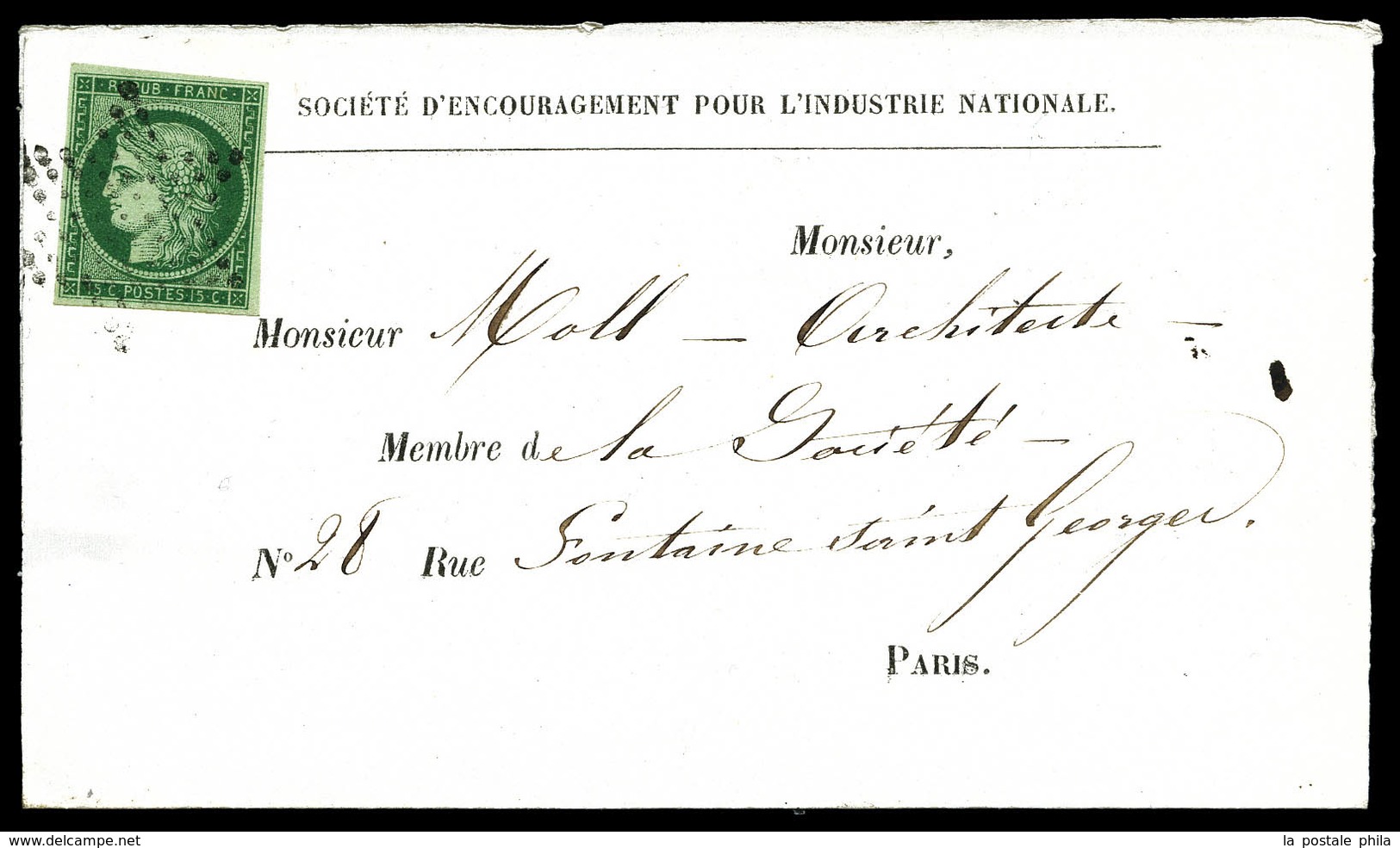 O N°2, 15c Vert Obl étoile Sur Lettre Locale De Paris, SUP (certificat)  Qualité: O  Cote: 1850 Euros - 1849-1876: Klassik