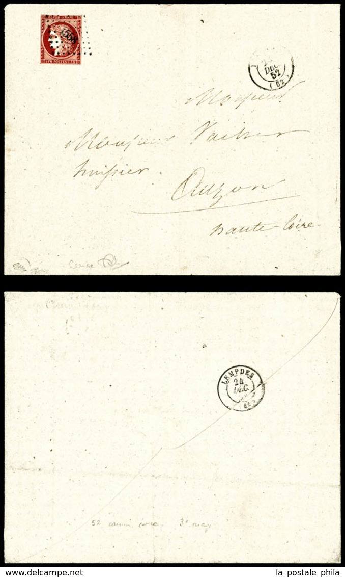 O N°6d, 1f CERISE Obl Petits Chiffres 1558 Sur Lettre D'ISSOIRE Le 23/12/52. Très Jolie Nuance. SUP. R.R. (signé Calves/ - 1849-1876: Periodo Clásico