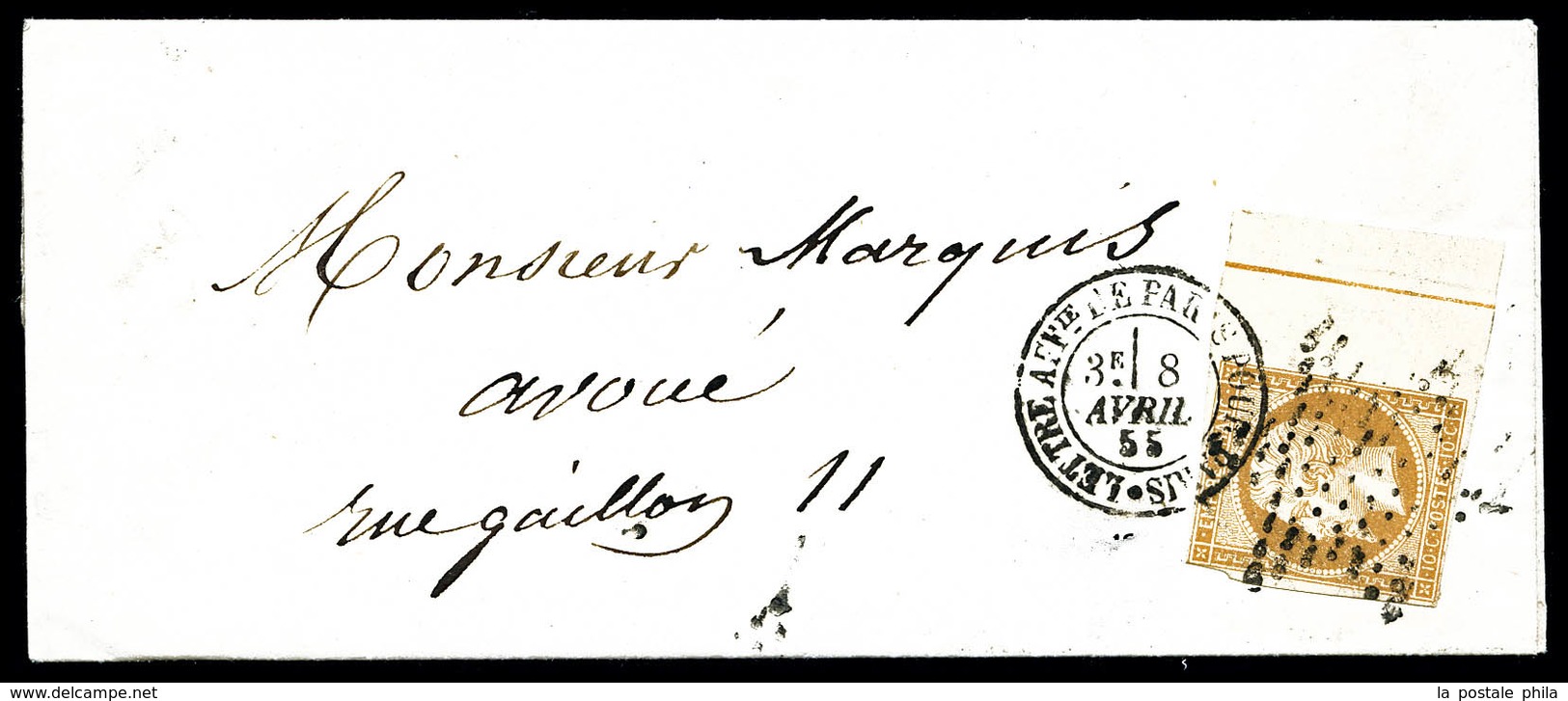 O N°13Ad, 10c Bistre Bdf Avec Filet D'encadrement Sur Lettre Locale De Paris, TB (certificat)  Qualité: O  Cote: 2000 Eu - 1849-1876: Klassik