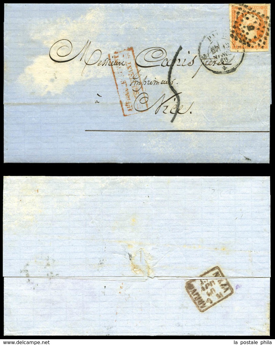 O N°16, 40c Empire Sur Lettre De Paris Le 13 Avril 1860 à Destination Du Comté De Nice, Taxée à 5 Décimes, Au Verso: Càd - 1849-1876: Klassik