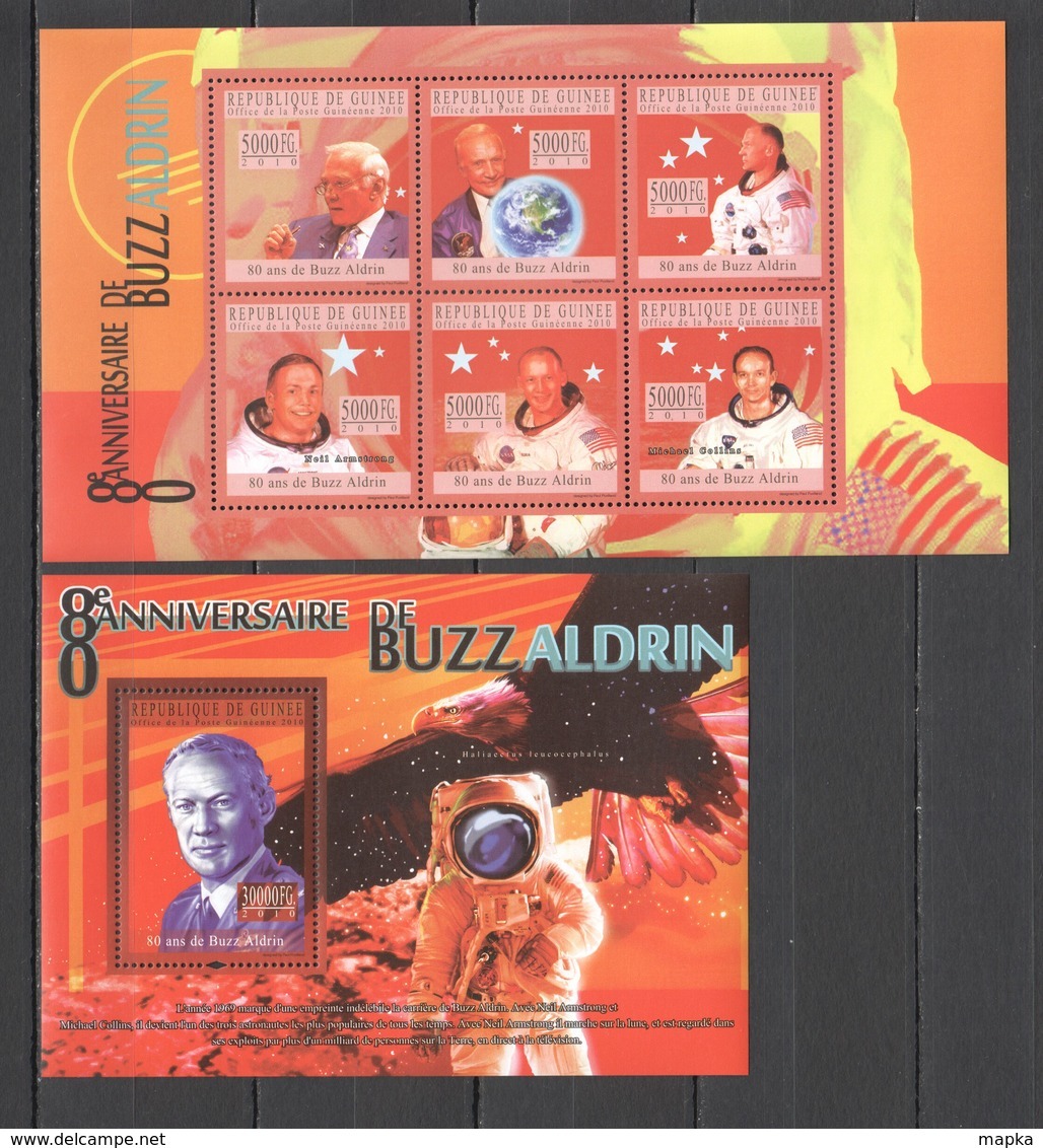 BC410 2010 GUINEE GUINEA SPACE BUZZ ALDRIN 80TH ANNIVERSARY 1KB+1BL MNH - Altri & Non Classificati