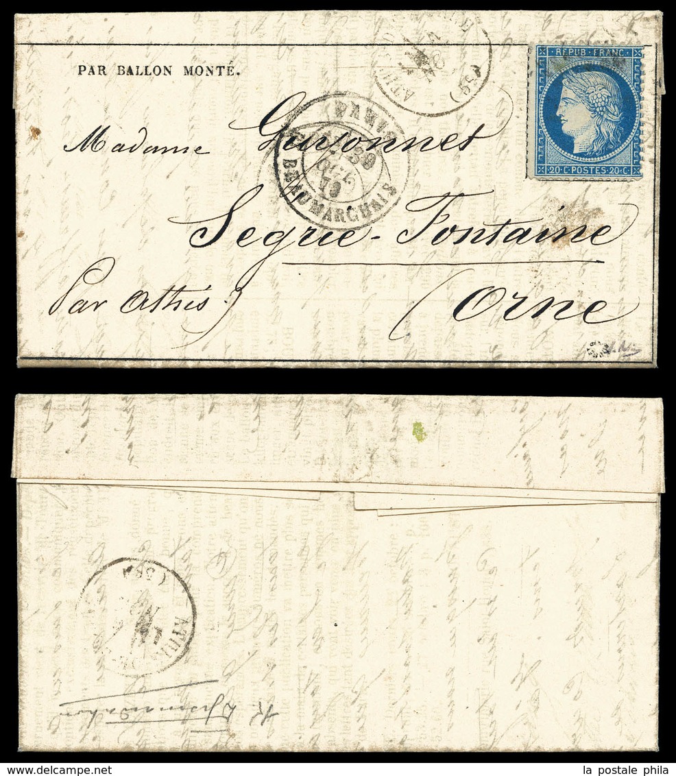 O LE FULTON', Gazette Des Absents N°3 Affranchie Avec 20c Siège, Cad Du 30 Oct 70 Pour Segré-Fontaine (orne), Arrivée Le - Guerra Del 1870
