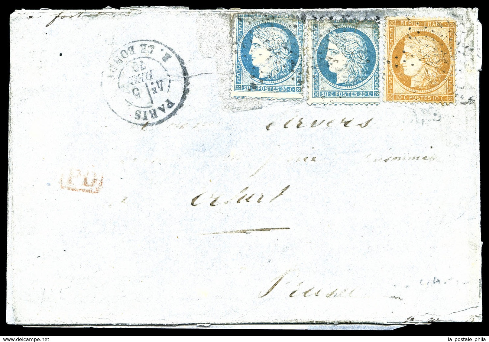 O LE DENIS PAPIN', Affranchie à 50c (2x 20c +10c Siège) Sur Lettre Au Départ De Paris Le 5 Dec 1870 Adressée à Un Prison - Guerra Del 1870