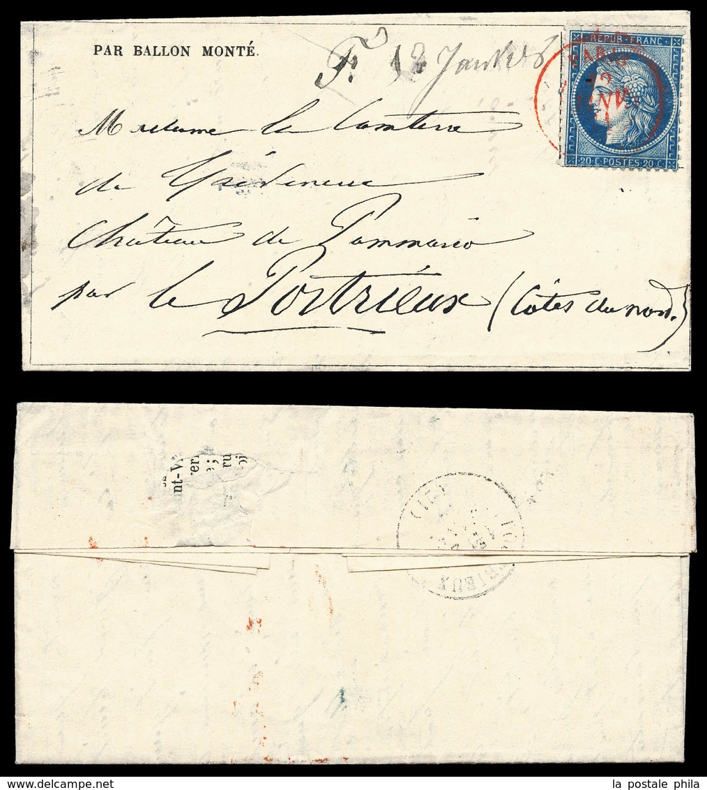 O LE VAUCANSON', Gazette Des Absents N°26 Affranchie Avec 20c Siège Obl Càd Paris S.C. Rouge Du 12 Janvier 71 Pour Portr - Guerra Del 1870