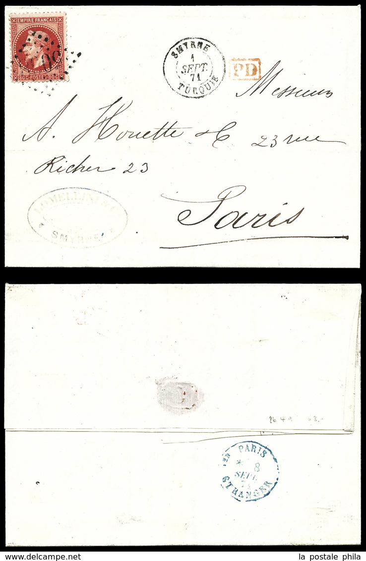 O N°32, 80c Lauré Obl 5098 Sur Lettre De Smyrne Le 1er Sept 71 Pour Paris, Arrivée Le 8 Sept. TB  Qualité: O - 1863-1870 Napoleone III Con Gli Allori