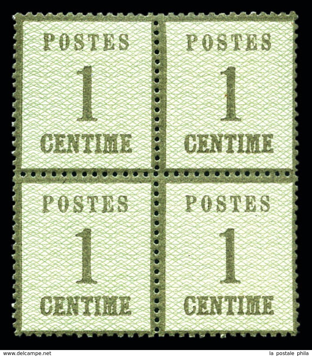 ** N°1, 1c Vert-bronze En Bloc De Quatre, Bon Centrage, Fraîcheur Postale. SUP (certificat)  Qualité: ** - Other & Unclassified