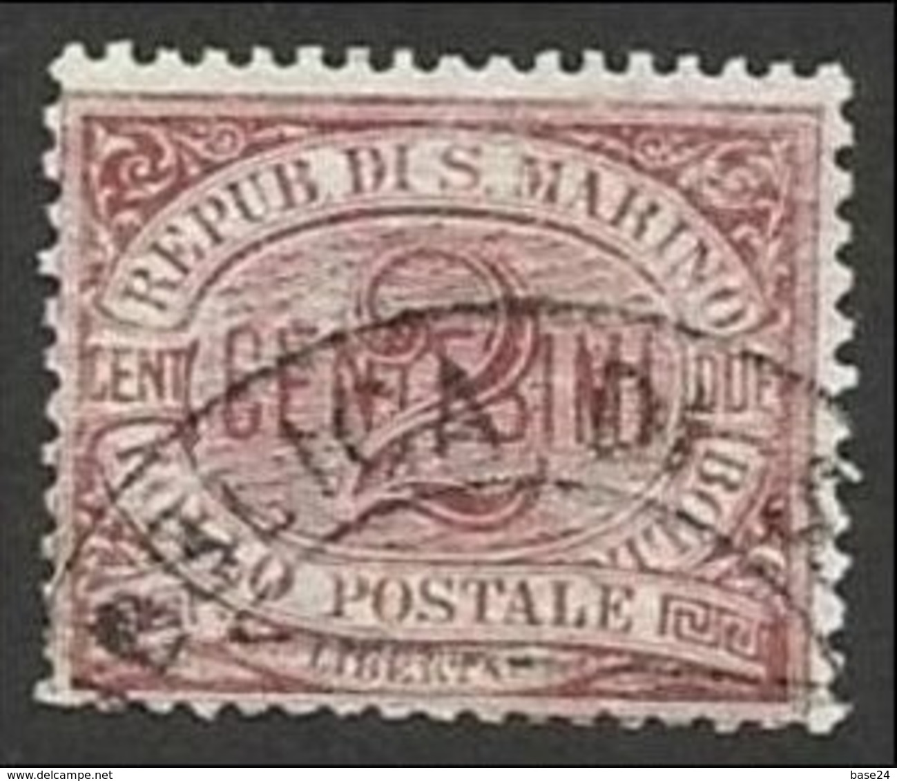 1894 San Marino Saint Marin CIFRA 2c Carminio Chiaro (26a) Usato USED - Used Stamps