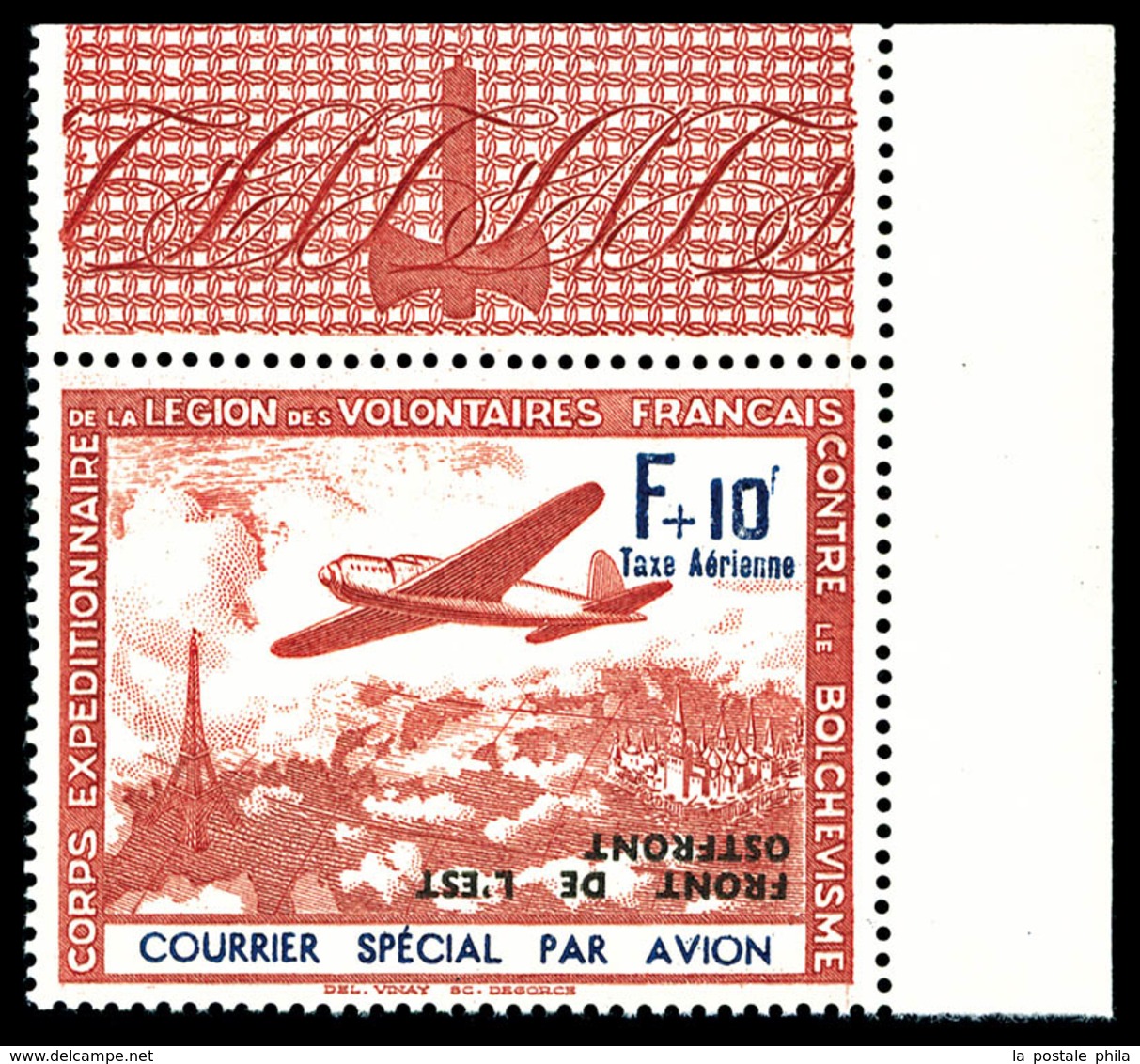 ** N°5e, 5 F +10 Carmin Et Bleu, Surcharge Renversée Cdf, TTB  Qualité: **  Cote: 300 Euros - Guerre (timbres De)