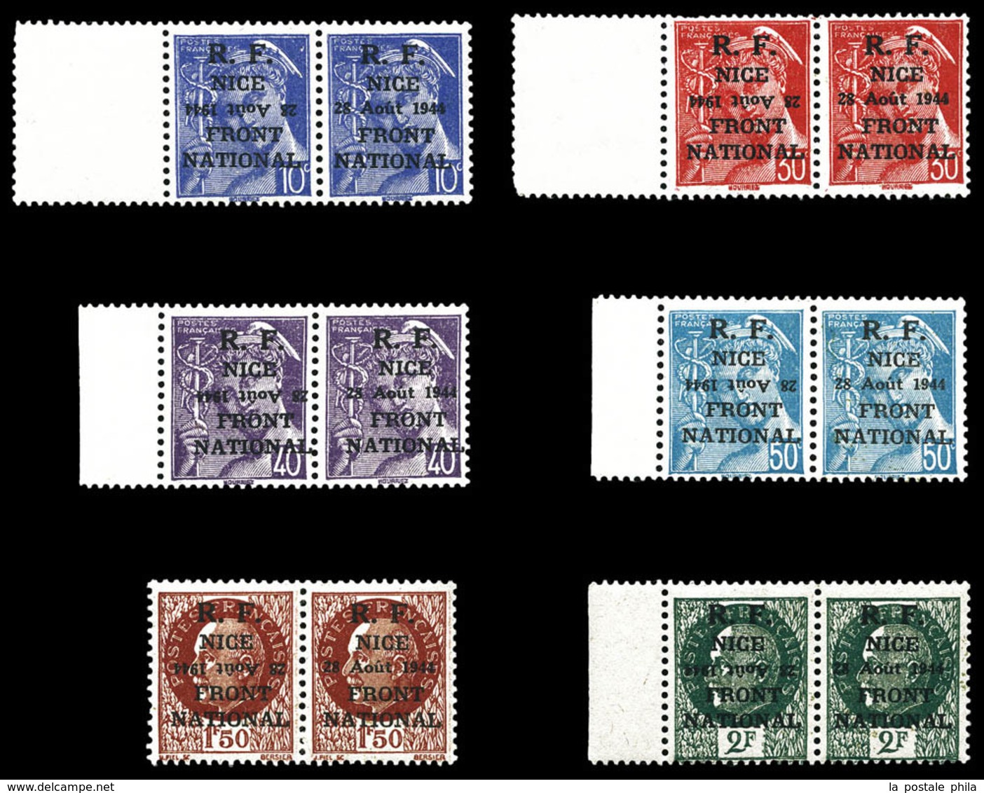 ** N°1a/6a, NICE (Alpes Maritimes): Série Complête Avec Variétés SURCHARGE (DATE) RENVERSEE Tenant à Normaux Dans 6 Pair - Libération