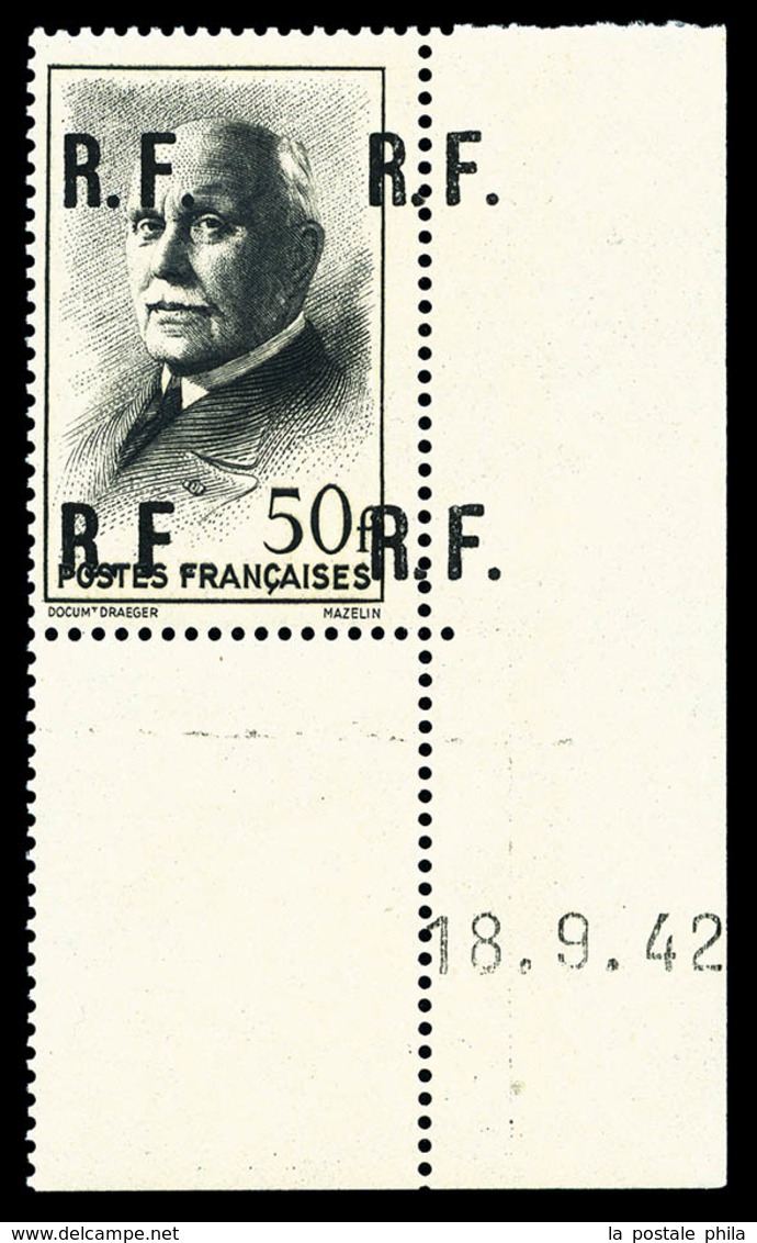 ** N°50, POITIERS: Pétain, 50F Noir Type IV: Variété Quadruple Impression De La Surcharge, Coin De Feuille Daté, GRANDE  - Libération