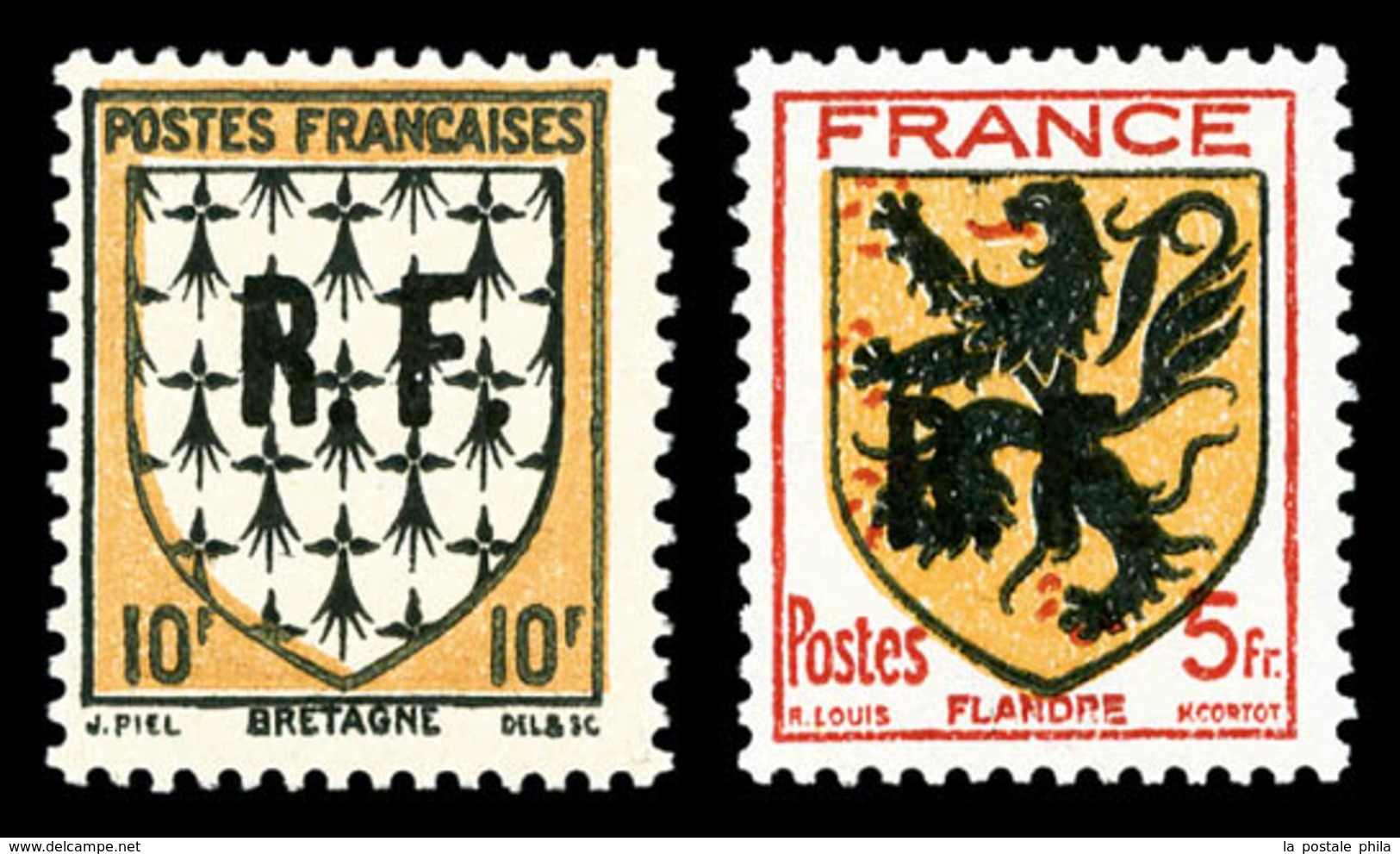 ** N°63C/64C, POITIERS: NON EMIS, Ecussons, Flandres 5F Rouge, Jaune Et Noir Et Bretagne 10f Noir Et Chamois, Les 2 Vale - Libération