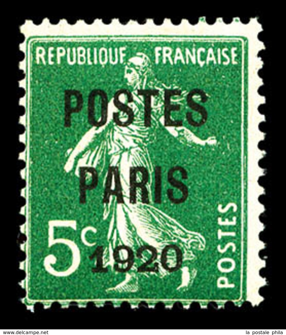 * N°24, 5c Vert Surchargé 'POSTE PARIS 1920', Frais Et TB (signé Calves/certificat)  Qualité: *  Cote: 430 Euros - 1893-1947