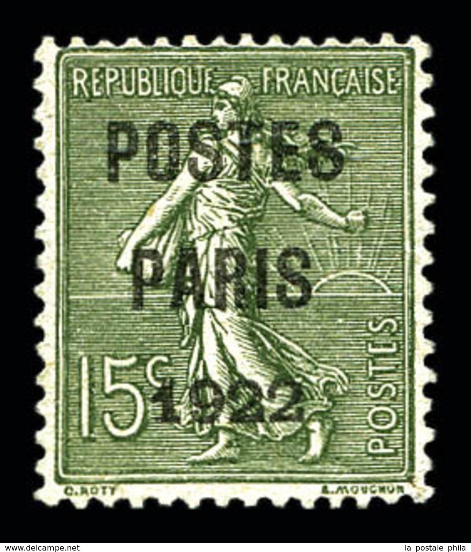 (*) N°31, 15c Vert Olive Surchargé 'POSTE PARIS 1922', Très Bon Centrage. SUP (signé Calves/certificat)  Qualité: (*)  C - 1893-1947