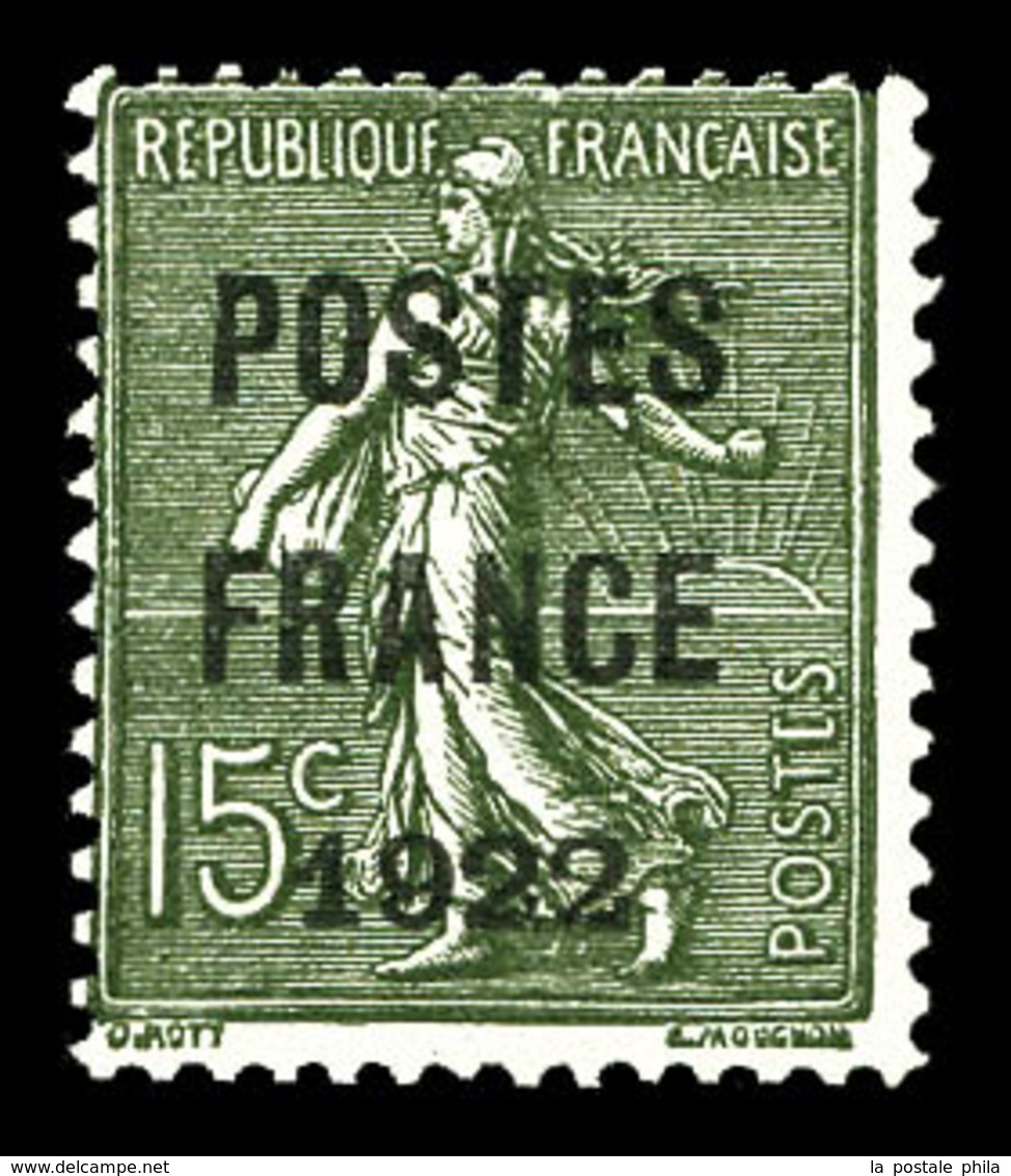 (*) N°37, 15c Olive Surcharge 'POSTE FRANCE 1922'. TTB (signé Brun/certificat)  Qualité: (*)  Cote: 700 Euros - 1893-1947