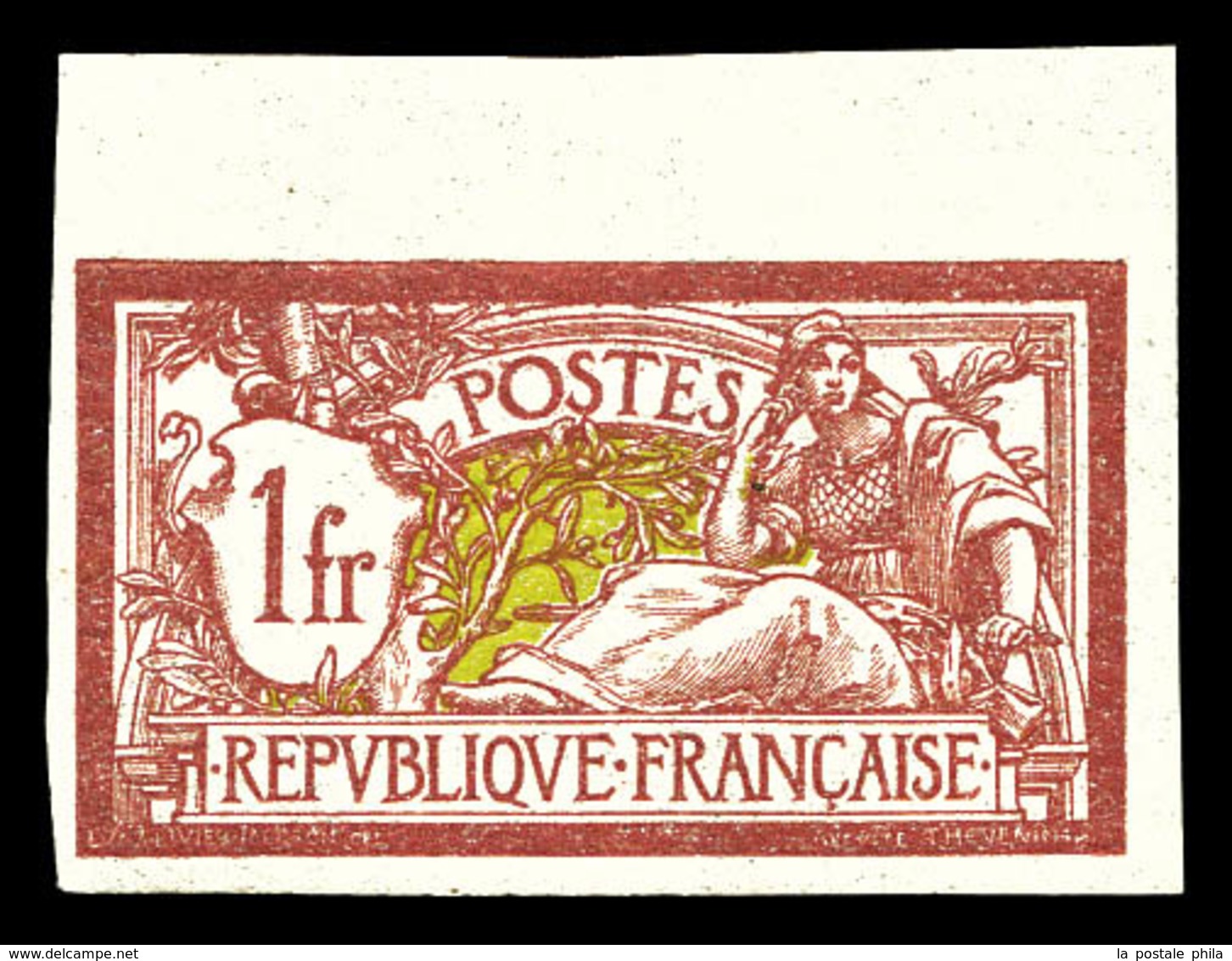 ** N°121a, 1F Lie De Vin Et Olive Non Dentelé, Bord De Feuille Supérieur, TB (certificat)  Qualité: **  Cote: 500 Euros - Nuovi