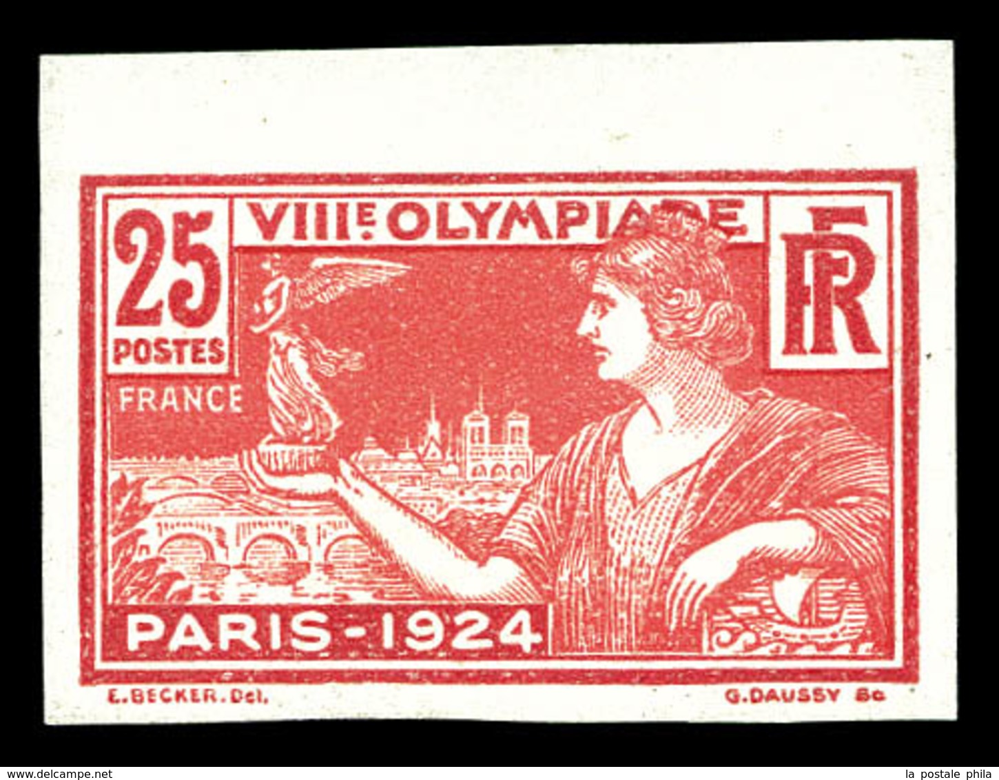 ** N°184a, 25c Jeux Olympique De Paris 1924, Non Dentelé, Haut De Feuille. SUP. R. (signé Brun/certificats)  Qualité: ** - Non Classificati