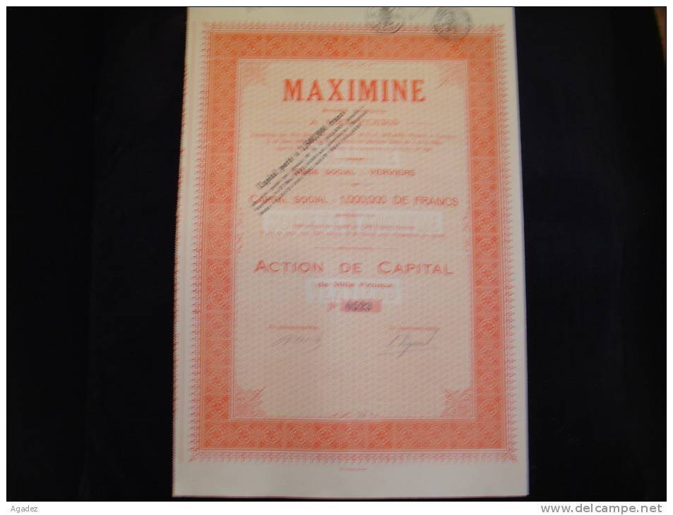 Action "Maximine"Verviers 1929  (charbon)  Très Bon état,avec Tous Les Coupons. - Mijnen