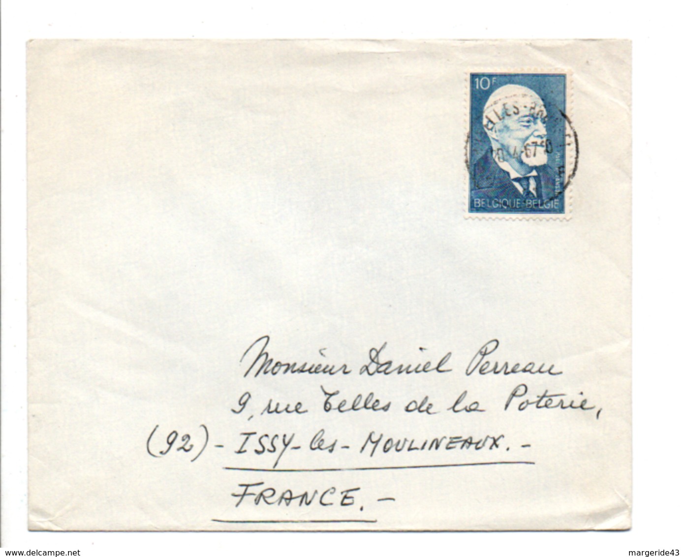 BELGIQUE LETTRE POUR LA FRANCE 1967 - Covers & Documents