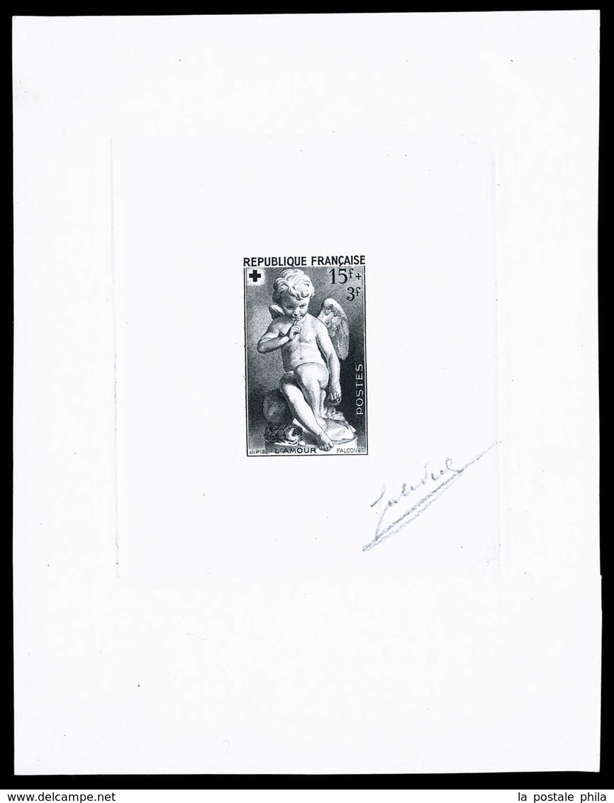 (*) N°876/77, Paire Croix Rouge De 1950: 2 épreuves D'artiste En Noir Signées Du Graveur, Rare B/TB (certificat)  Qualit - Prove D'artista