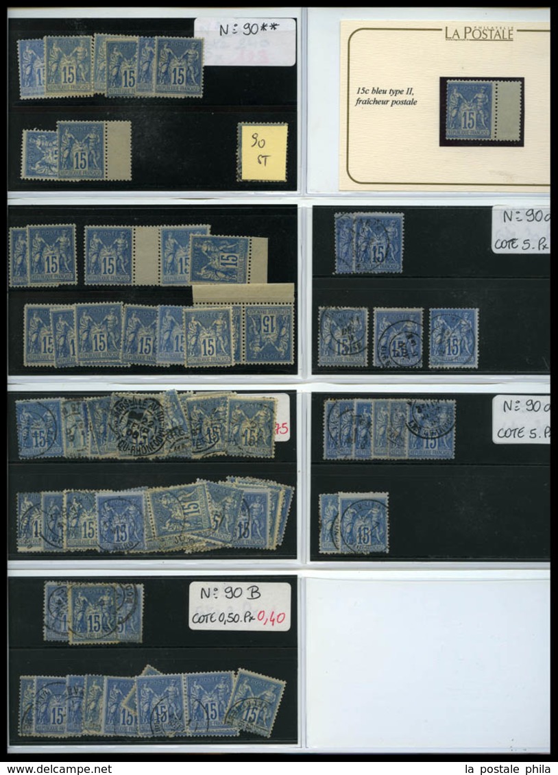 & 1872-1875, SAGE: beau stock neuf et oblitérés presenté sur fiches individuelles dont oblitérations, bandes, blocs, nua