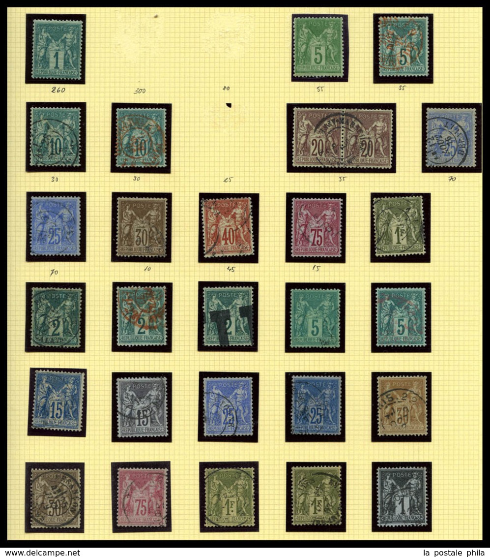 & 1876-1900, Sage, Collection De Timbres Neufs, Obl, Lettres Dont Nuances, Oblitérations, Variétés Preséntée Sur Pages D - Collections