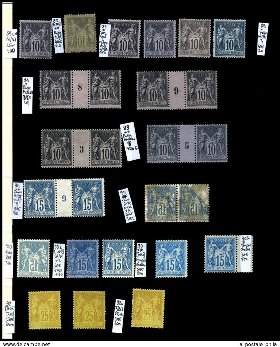 N 1876/1900. SAGE, jolie collection de timbres neufs ** et *dont variétés (piquages à cheval, recto-verso, type se tenan