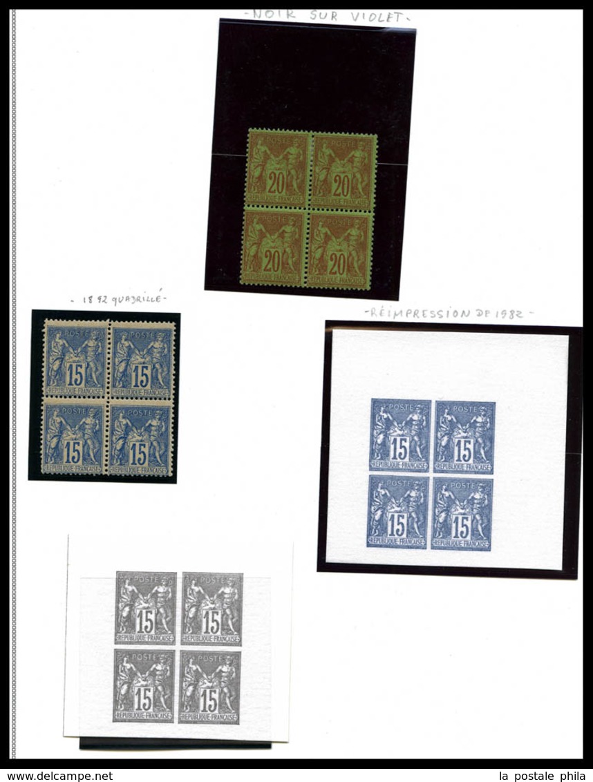 N 1876-1900, Sage, bel ensemble de timbres neufs presenté sur pages d'album, de nombreux multiples, forte cote, qualité
