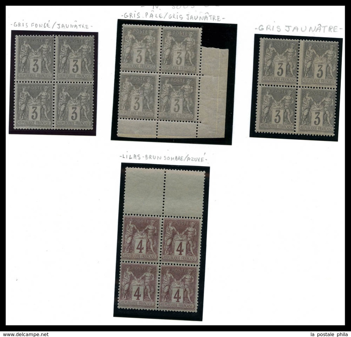 N 1876-1900, Sage, bel ensemble de timbres neufs presenté sur pages d'album, de nombreux multiples, forte cote, qualité