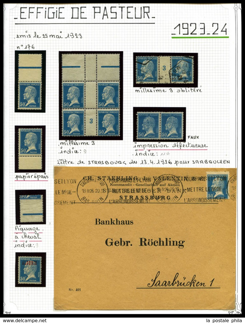 & 1923-1927, PASTEUR: collection comprenant de nombreuses variétés, coins datés, millésimes, roulettes, quelques lettres