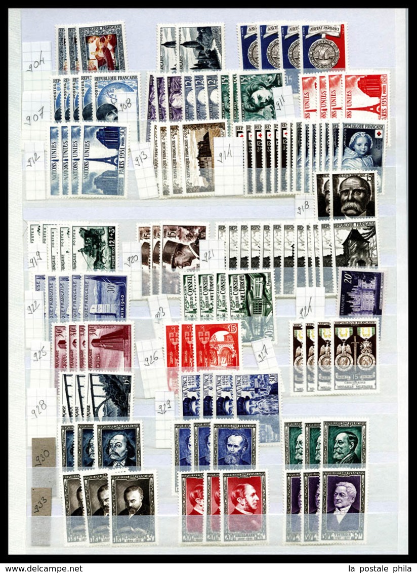 ** 1900/1970, Poste, PA: Stock de timbres neufs equilibré, de bonnes valeurs dont N°394, 398, séries grands Hommes... TB