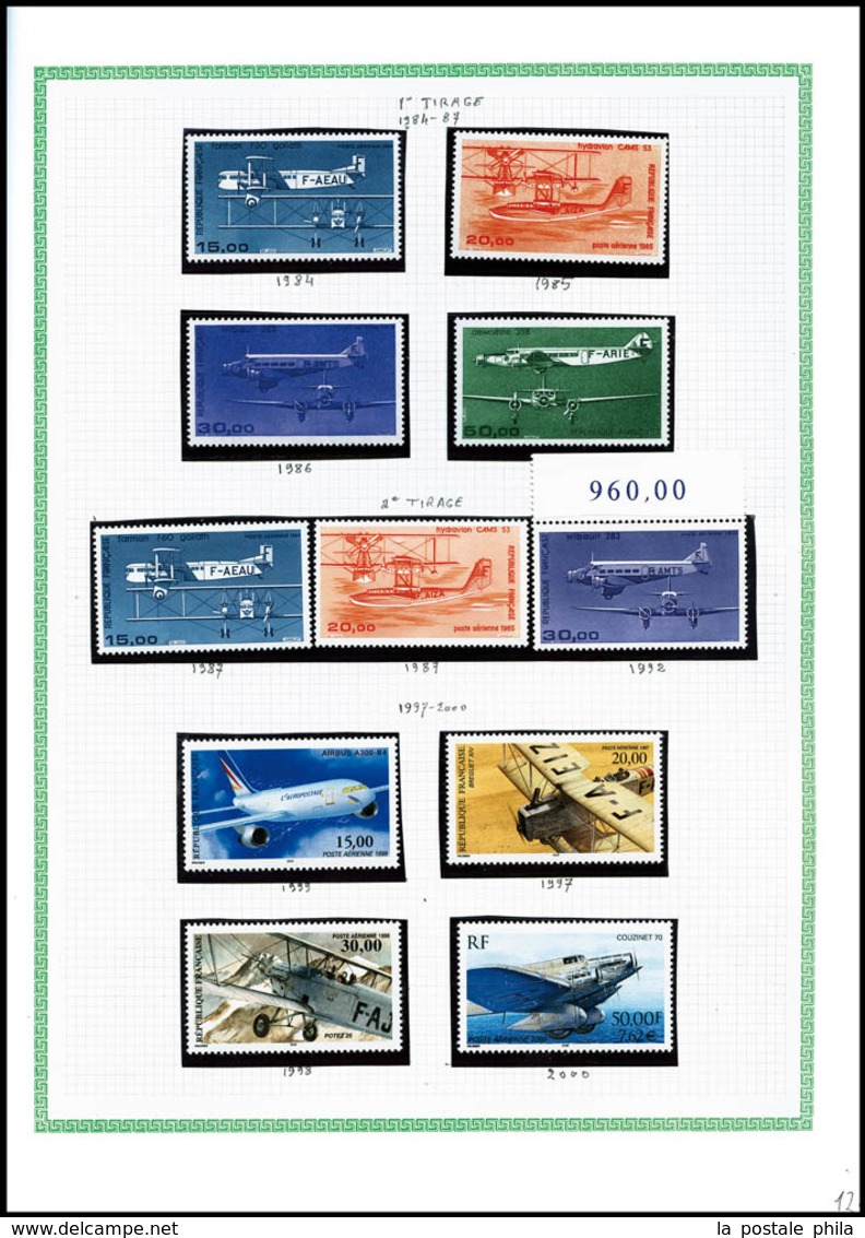 ** Collection Poste Aèrienne de 1927 à 2000, de bonnes et moyennes valeurs dont séries complètes. (* jusqu'au N°15), les