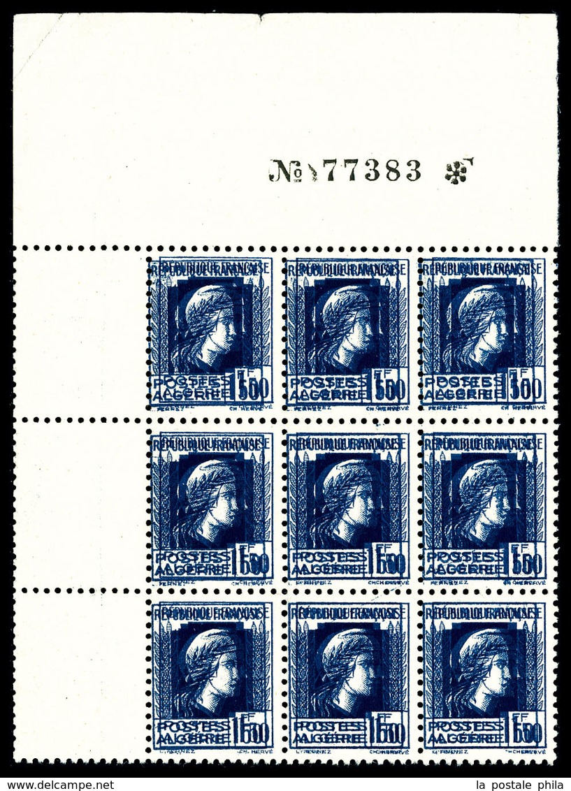 ** N°214a, 1F50 Bleu, Double Impression En Bloc De 9 Exemplaires Cdf. TTB (certificat)  Qualité: **  Cote: 648 Euros - Unused Stamps